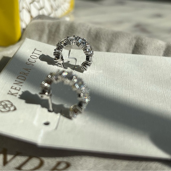NWT Kendra Scott Cailin Silver Huggie Earrings in White CZ - Picture 5 of 9